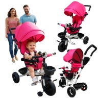 ROWEREK DZIECIĘCY DLA DZIEWCZYNKI RÓZOWY TRÓJKOŁOWY Z PEDAŁAMI PASY PCHANY