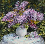 Bzy w wazonie" obraz olejny na płótnie 30x30cm , oryginał Garncarek Al,,,