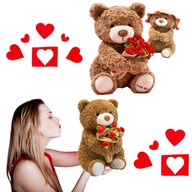 PLUSZOWY MIŚ MISIEK Z BUKIETEM DUŻY 25 CM NA PREZENT DLA NIEJ WALENTYNKI