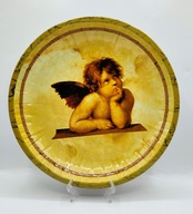 Śliczna taca tacka półmisek talerz z metalu - z zamyślonym aniołkiem 1 z 2