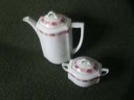 ĆMIELÓW z międzywojnia dzbanek i cukiernica w różyczki