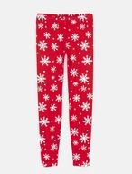 Legginsy świąteczne dla dziewczynki – czerwone w śnieżynki, zimowy wzór 104