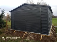 Garaż blaszany 4×5 brama dwuskrzydłowa , dach dwuspadowy , kolor grafit