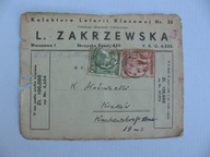 POLSKI MONOPOL LOTERYJNY KOLEKTURA L. ZAKRZEWSKA WARSZAWA przedwojenna
