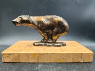 Figurka niedźwiedzia z brązu na marmurowej podstawie rzeźba, ozdoba biurka