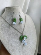 Zestaw biżuterii fairycore - kwiatki niebieskie - szkło, stal nierdzewna