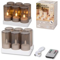PODGRZEWACZE LED AKUMULATOROWE 6 SZT ŚWIECZKI NA PILOTA USB C CZARNE TIMER