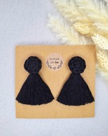 Kolczyki chwosty czarne sznurek stal chirurgiczna handmade