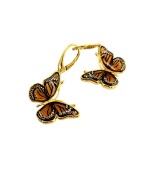 Kolczyki Bursztynowe Motyl Pozłacany Srebro Monarch