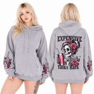 Bluza Goth Skeleton Roses Y2K Alternative Hoodie Szara M 108 cm