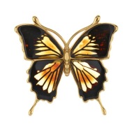 Wisiorek Bursztynowy Motyl Pozłacany Srebrny