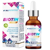 ALLNUTRITION BIOTYNA W KROPLACH BIOTIN DROPS 30ml KROPLE SKÓRA WŁOSY 2500µg