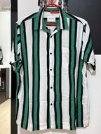 Y Koszula Vailent szerokie pionowe kolorowe pasy wiskoza kieszeń L