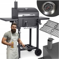 GRILL WĘGLOWY OGRODOWY KOMIN ŻELIWNY RUSZT Z POKRYWĄ POPIELNIK + TERMOMETR
