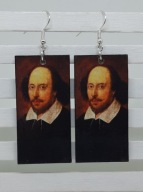 Kolczyki William Shakespeare decoupage grafika prostokąty Szekspir Handmade