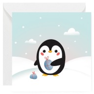 Kartka okolicznościowa na Boże Narodzenie - Pingwin - 14x14 cm
