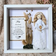 Prezent Pamiątka I Komunii Świętej Makrama Ramka Komunia Dedykacja z Imie