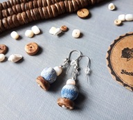 SURF Srebrne 925 kolczyki lawą muszlą kokosem niebieskie BlackberriesArts