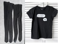 H&M dwie pary rajstop rajstopy czarne + Reserved bluzka 146/152