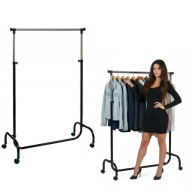 WIESZAK NA UBRANIA STOJĄCY METALOWY CZARNY REGULOWANY NA KÓŁKACH