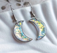 Kolczyki księżyce z brokatem, błyszcząca biżuteria dla córki