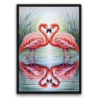 Plakat z ramą 40x50 cm Flamingi Tworzące Serce| Pomysł na prezent
