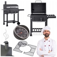 GRILL WĘGLOWY OGRODOWY DUŻY ŻELIWNY RUSZT Z POKRYWĄ KOMIN TERMOMETR KÓŁKA