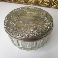 Puzderko szklane z lusterkiem posrebrzane wieczko vintage