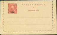 Cartao Postal de Resposta Paga 25 Reis Cabo Verde 1900