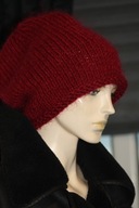 czapka beanie rekodzielo moher wisnia XL