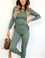 Komplet top + legginsy prążek khaki oliwkowy 38 M