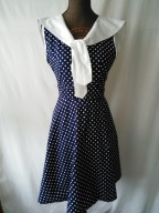 Sukienka granatowa w groszki, z kołnierzem- XS/S