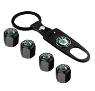 Nakrętki metalowe na wentyle czapki 4x plus breloczek brelok SKODA