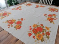 LNIANY NATURALNY OBRUS BUKIETY MAKI RÓŻE 118 x 132