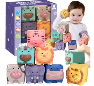 MIĘKKIE GUMOWE KLOCKI SENSORYCZNE ZWIERZĄTKA ZABAWKI DO KĄPIELI GRYZAK