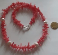 Retro* koral naturalny - białe perły słodkowodne, srebro925