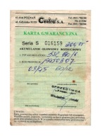 Akumulator rozruchowy Centra 1993 rok karta gwarancyjna