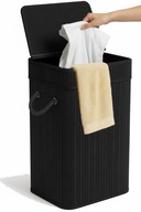 KOSZ NA PRANIE BAMBUSOWY CZARNY POJEMNY 72L WĄSKI SKŁADANY BIELIZNA