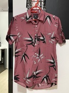 O Koszula hawajska F&F kieszeń liście palm jasny burgund bawełna S