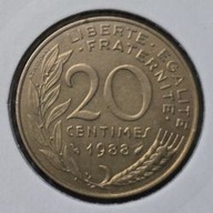 *FRANCJA [0112]*20 centymów CENTIMES 1988 Piąta Republika, Marianna Rośliny