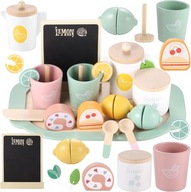 DREWNIANY ZESTAW DO HERBATY DLA DZIECI DUŻY ZESTAW REALISTYCZNE