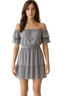 Szara dzianinowa sukienka hiszpanka M 38 odsłonięte ramiona, letni styl