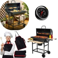 GRILL OGRODOWY BECZKA 3 CHROMOWANE RUSZTY POPIELNIK TERMOMETR KÓŁKA+FARTUCH