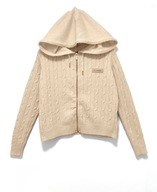 Sweter Kardigan Zamek Kaptur Warkoczowy Splot Ecru OlaVoga |R. XS