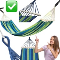 HAMAK OGRODOWY Z DRĄŻKIEM WIELOKOLOROWY 200kg 291 X 150cm HUŚTAWKA WYGODNY