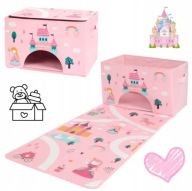 RÓŻOWY SKŁADANY POJEMNIK KOSZ ORGANIZER NA ZABAWKI ZE ZWIJANĄ MATĄ 26x38cm