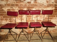 Stare krzesła z metalowymi nogami czerwone 4 sztuki PRL vintage
