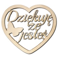 Napis ozdobny w sercu, dziękuję że jesteś, motylek, sklejka, biały HDF 5szt