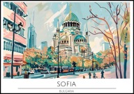 A2 PLAKAT MIASTO SOFIA BUŁGARIA BULGARIA SOBÓR ŚW. ALEKSANDRA AKWARELA