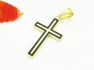 Zawieszka do łańcuszka złoty krzyżyk czarna ramka stal szlachetna Z331